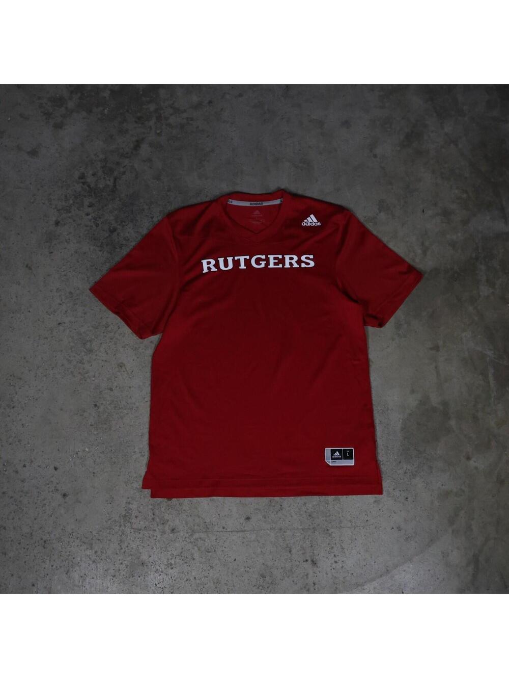 Adidas Rutgers Scarlet Knights Red Primegreen AEROREADY V-Neck Shirt Men’s L